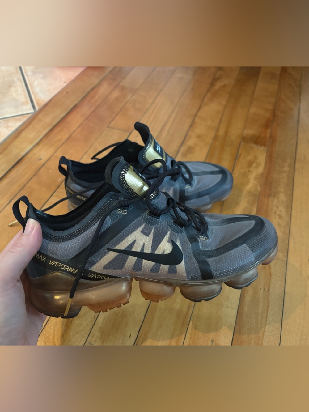 Nike Black and Gold VaporMax FK Sneakers